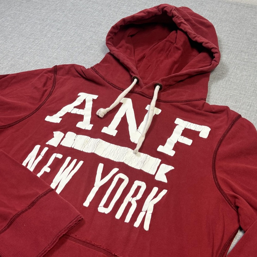 Abercrombie & Fitch Hoodie Mens L Red Pullover Fleece Hooded Graphic Print